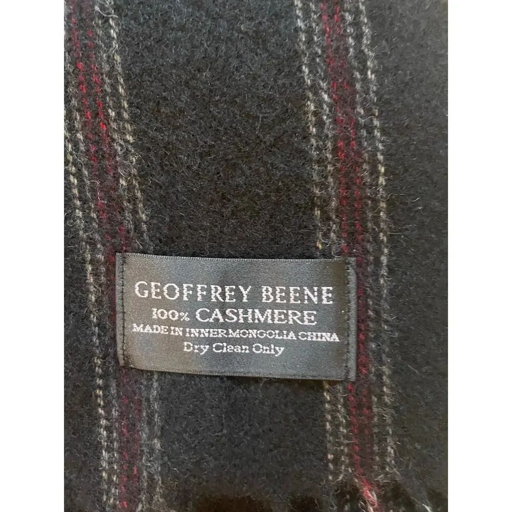 Geoffery Beene Cashmere Scarf Black with red strip Classic Mens/Unisex Goth soft